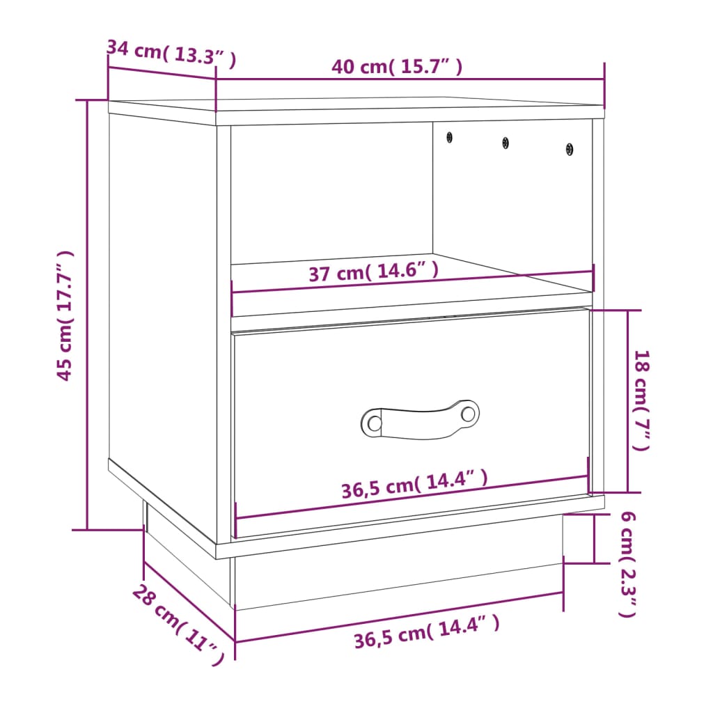 Nachtkastjes 2 st 40x34x45 cm massief grenenhout