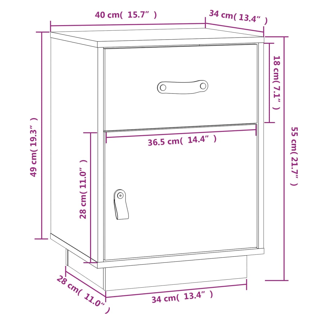 Nachtkastjes 2 st 40x34x55 cm massief grenenhout