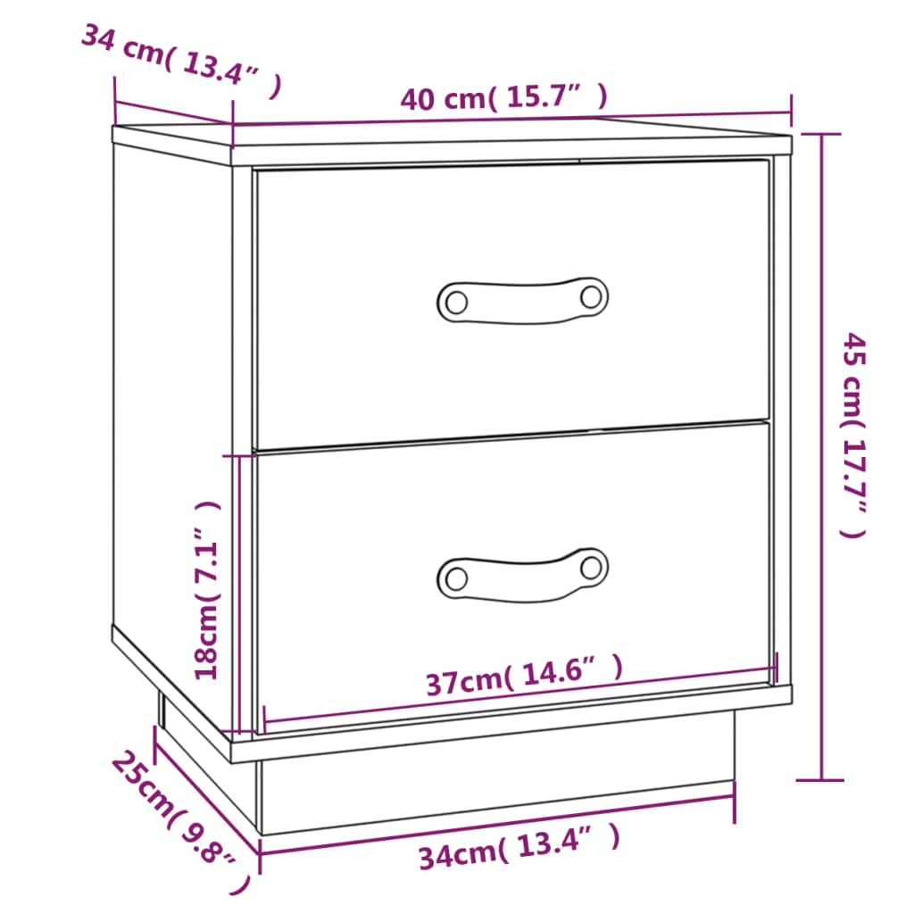 Nachtkastjes 2 st 40x34x45 cm massief grenenhout