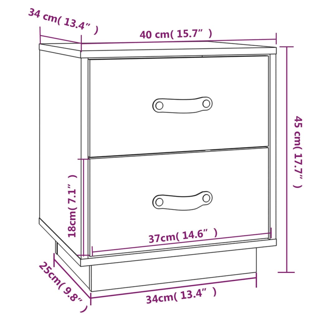 Nachtkastjes 2 st 40x34x45 cm massief grenenhout