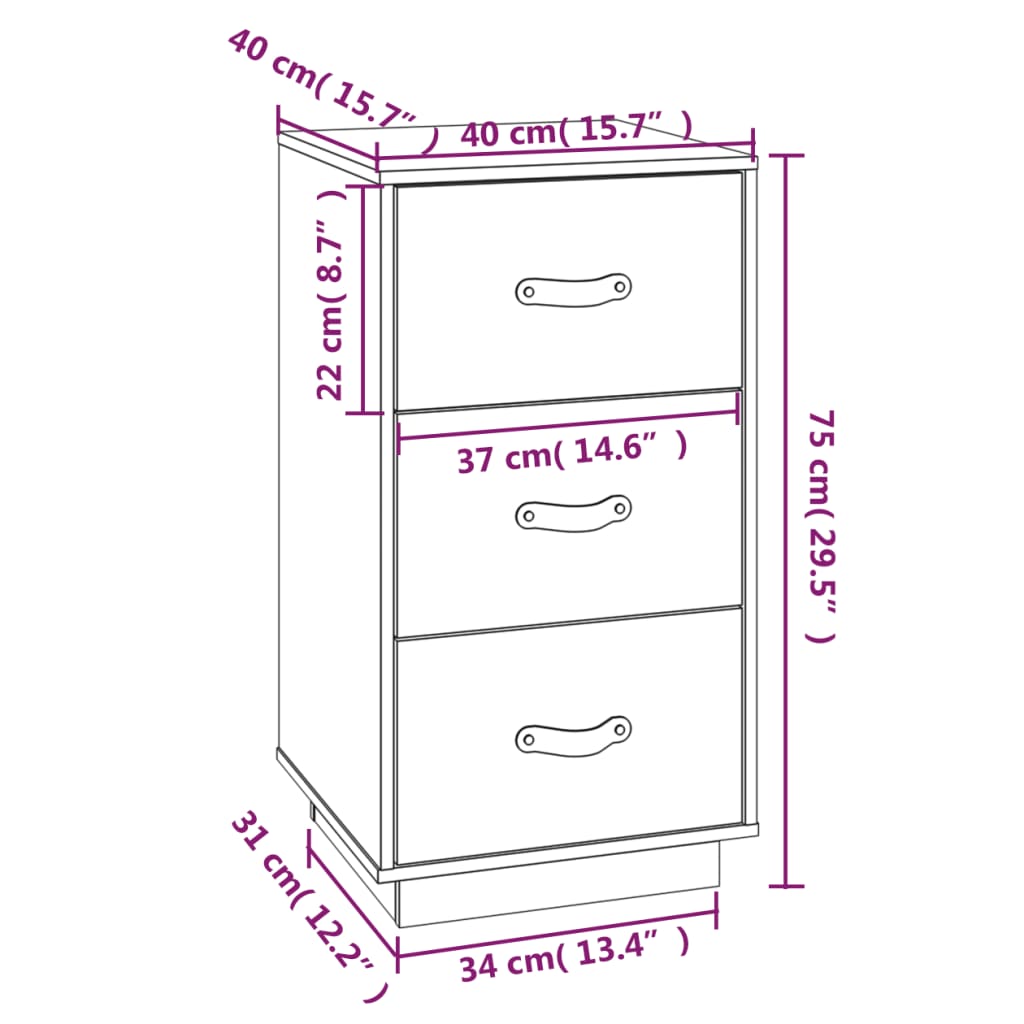   Nachtkastjes 2 st 40x40x75 cm massief grenenhout wit