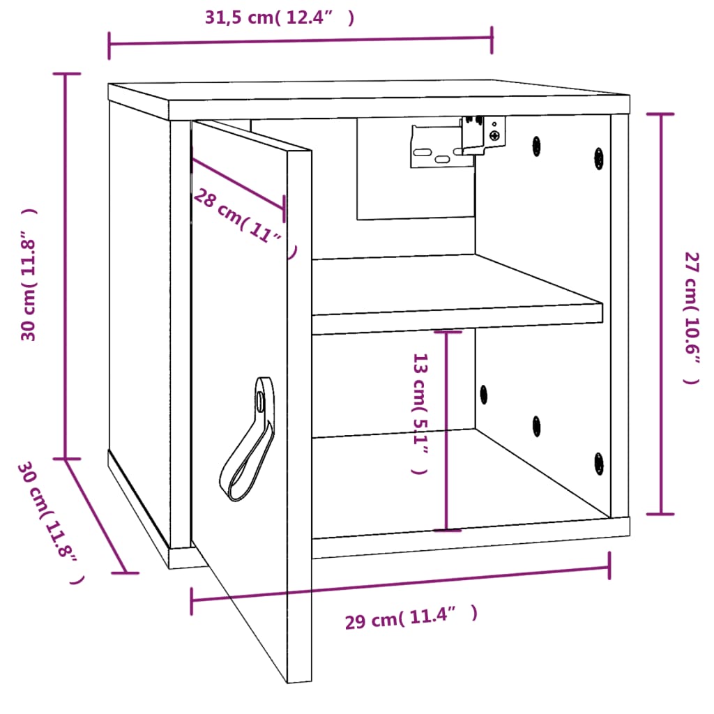 Wandkasten 2 st 31,5x30x30 cm massief grenenhout