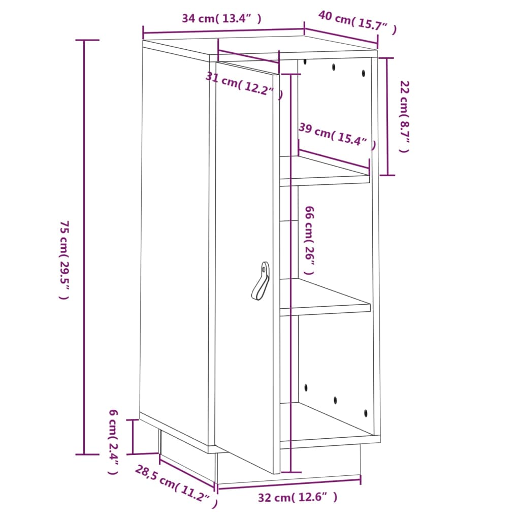 Dressoir 34x40x75 cm massief grenenhout