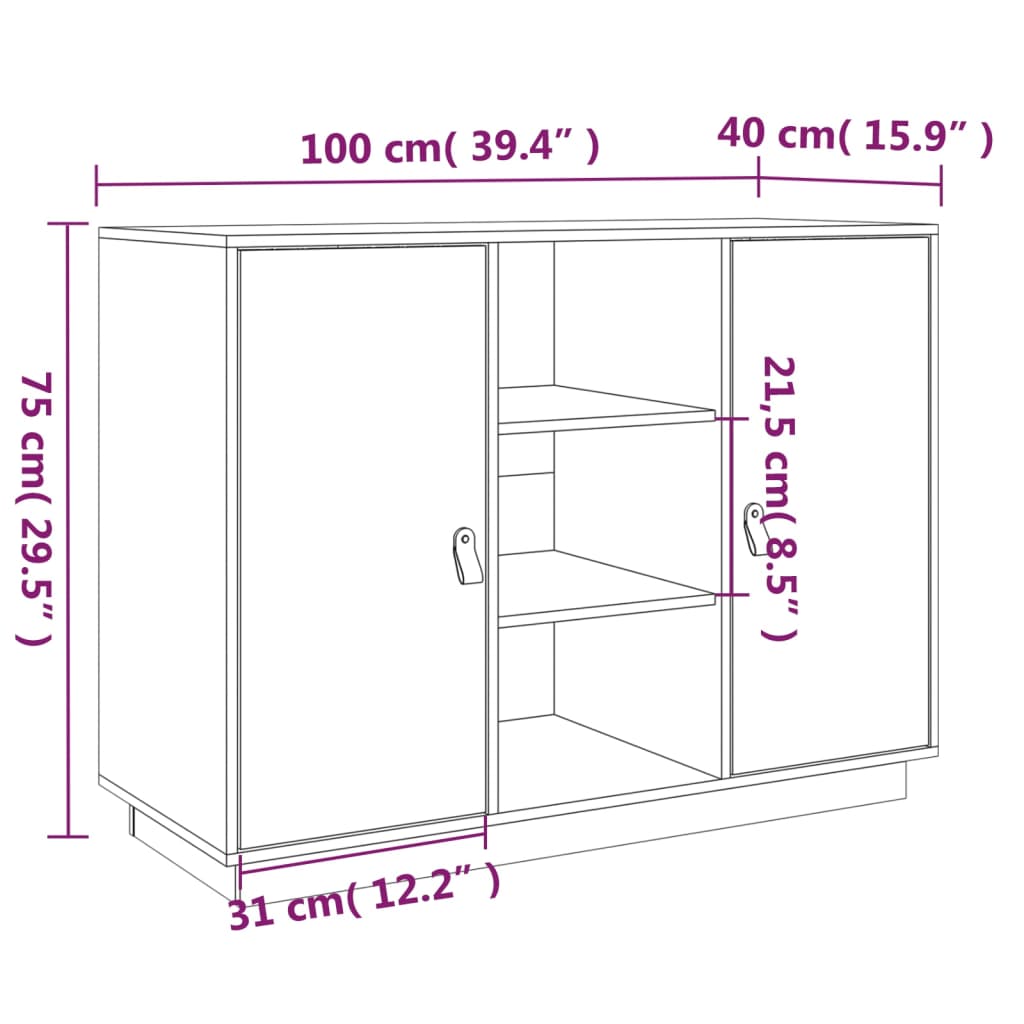 Dressoir 100x40x75 cm massief grenenhout