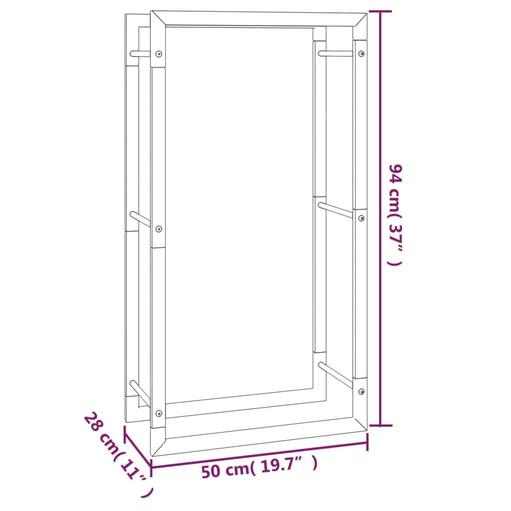 Haardhoutrek 110x28x214 cm roestvrij staal