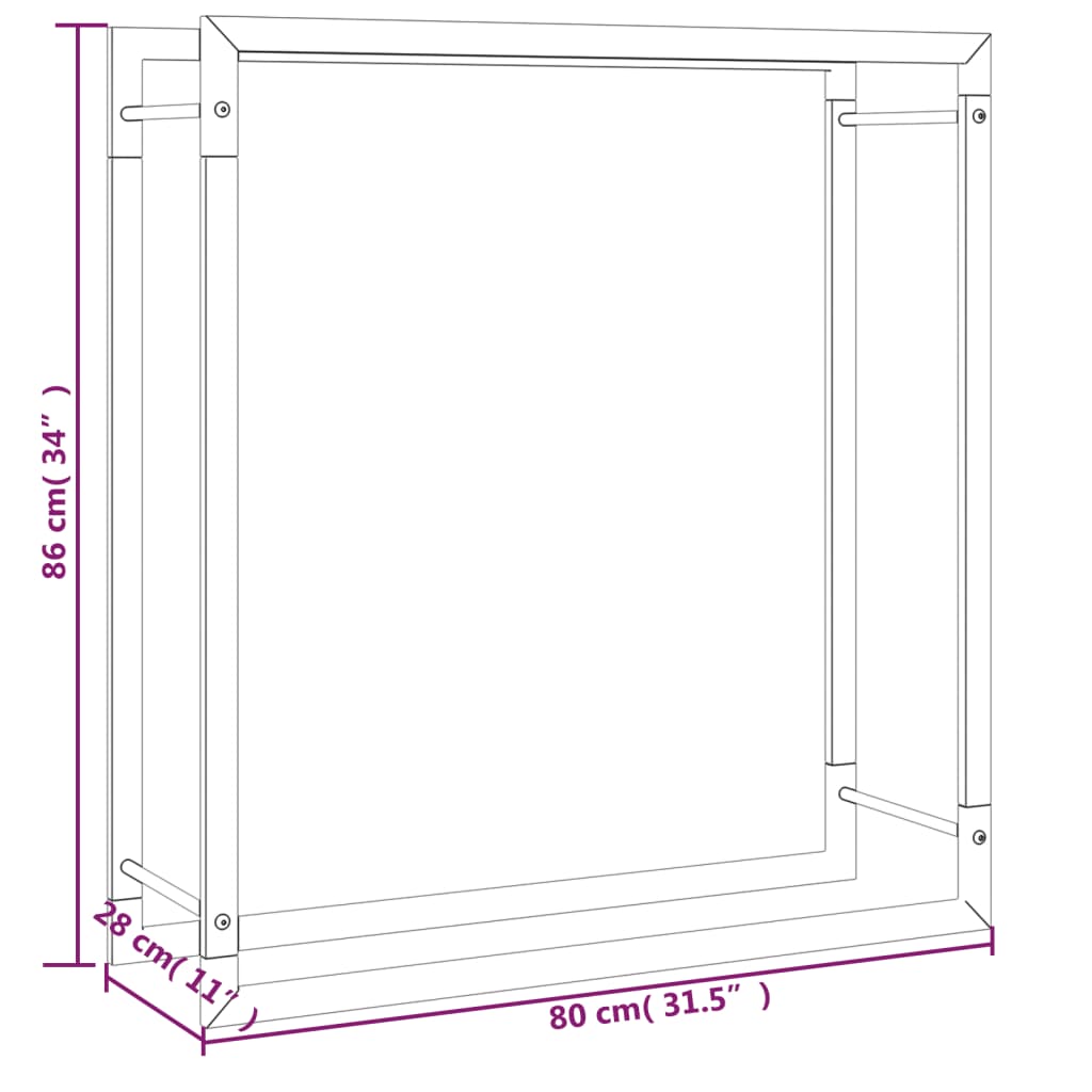 Haardhoutrek 110x28x214 cm roestvrij staal