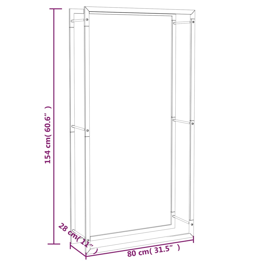 Haardhoutrek 110x28x214 cm roestvrij staal