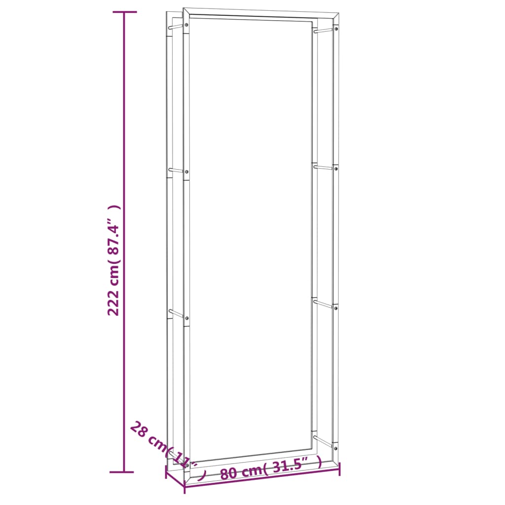 Haardhoutrek 110x28x214 cm roestvrij staal