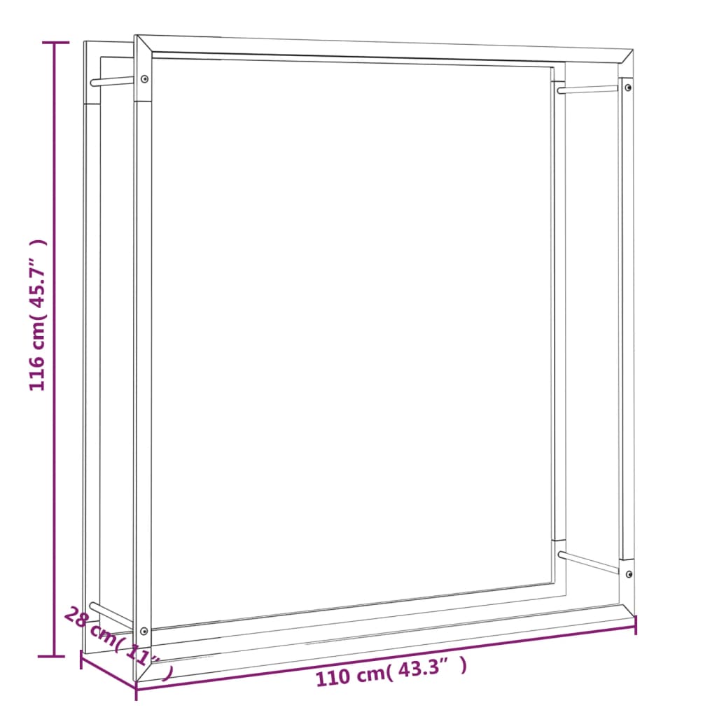 Haardhoutrek 110x28x214 cm roestvrij staal