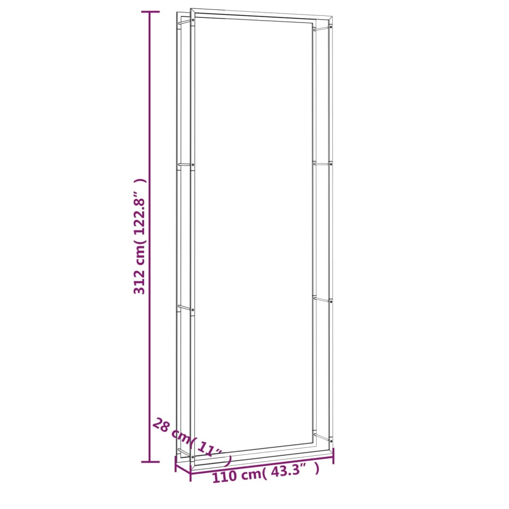 Haardhoutrek 110x28x214 cm roestvrij staal