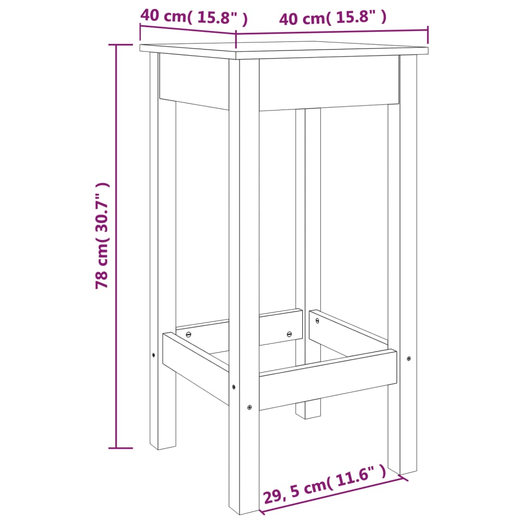 Barstoelen 2 st 40x40x78 cm massief grenenhout