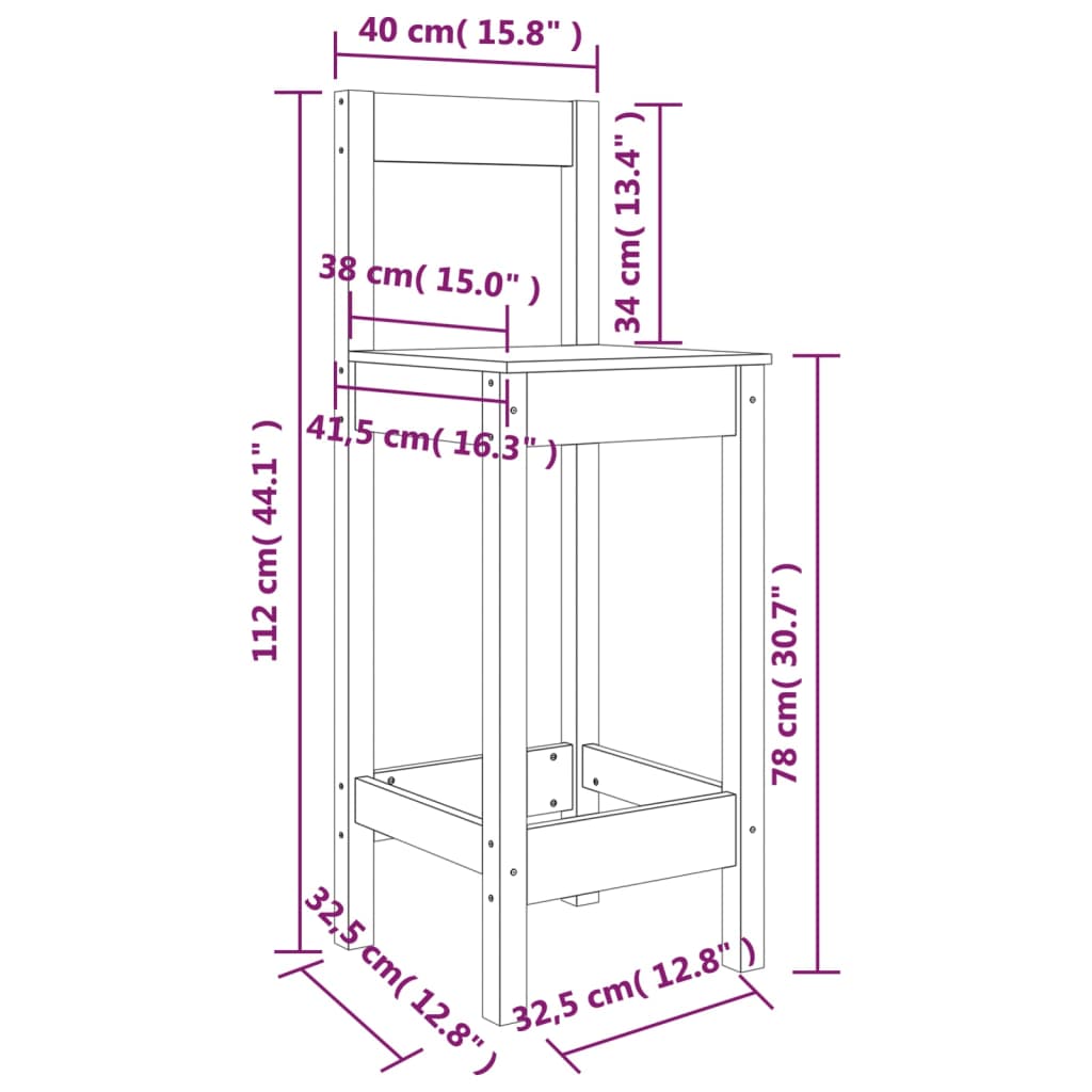 Barstoelen 2 st 40x40x78 cm massief grenenhout