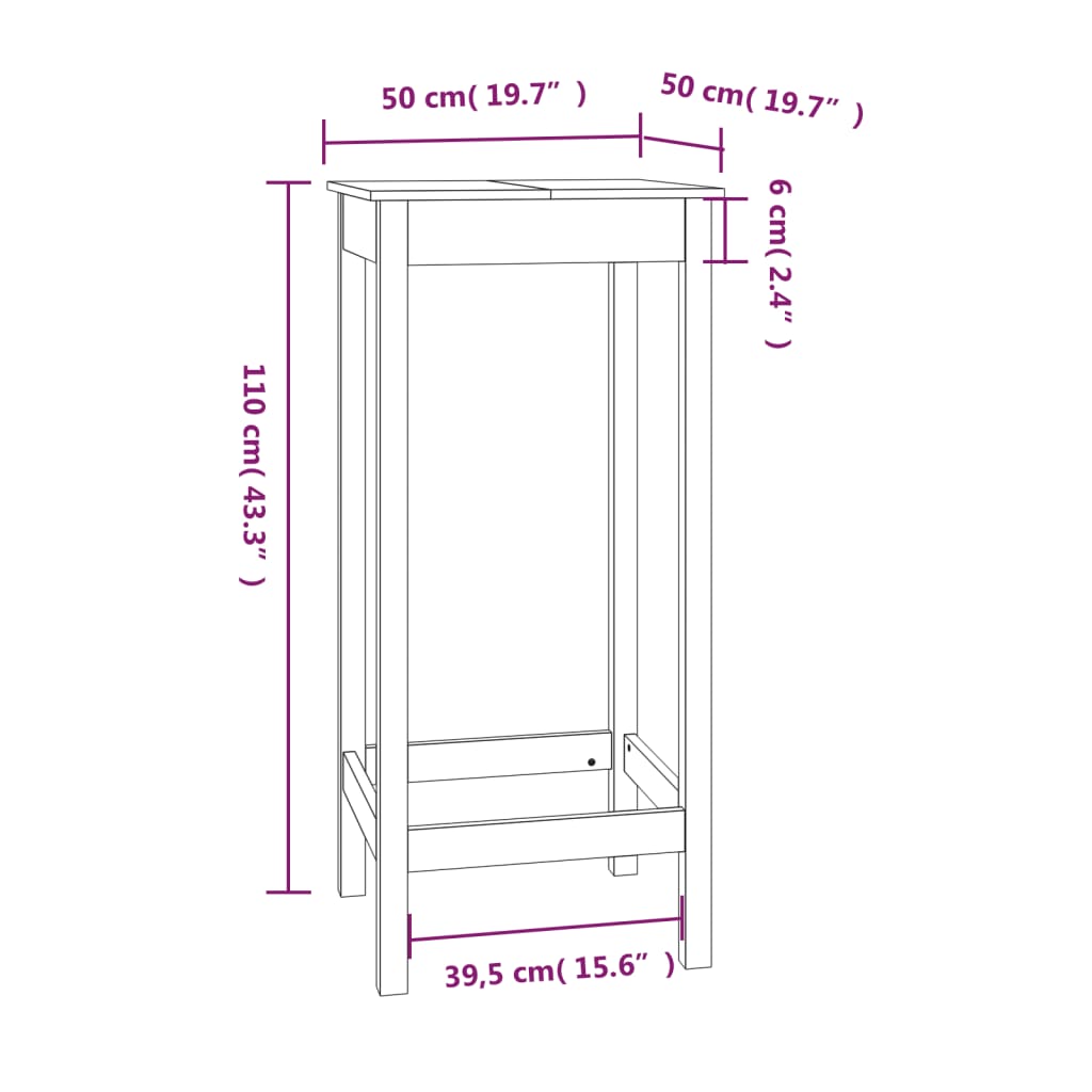 Bartafel 180x80x110 cm massief grenenhout