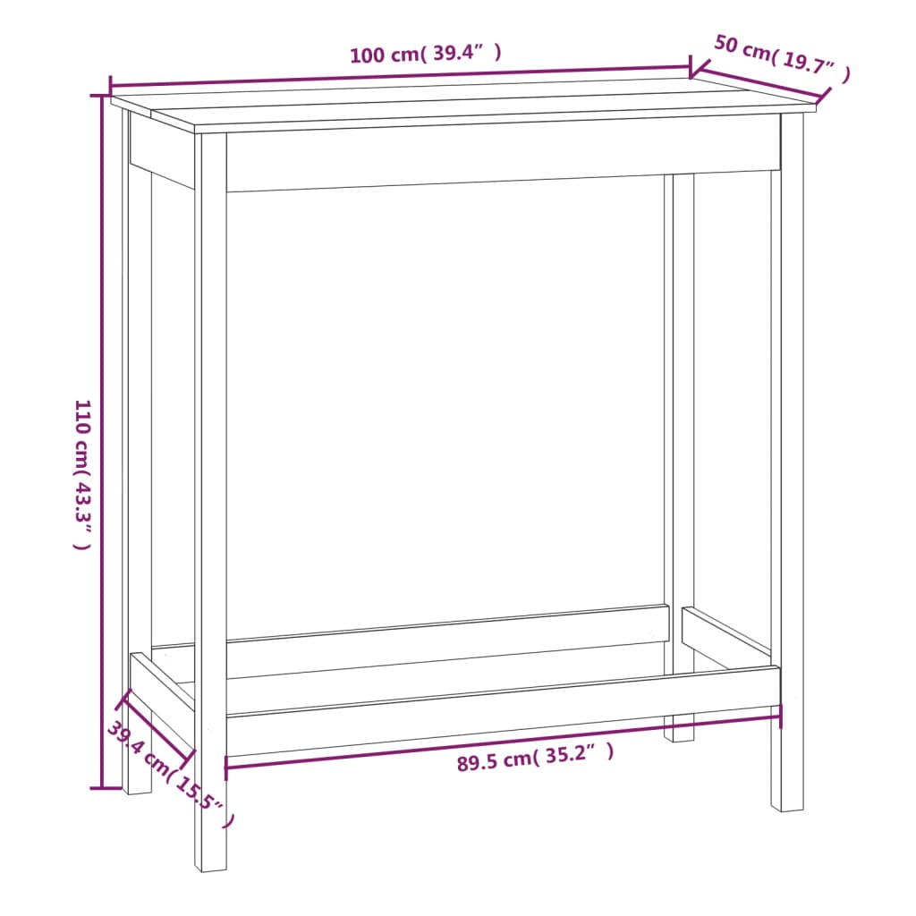 Bartafel 50x50x110 cm massief grenenhout