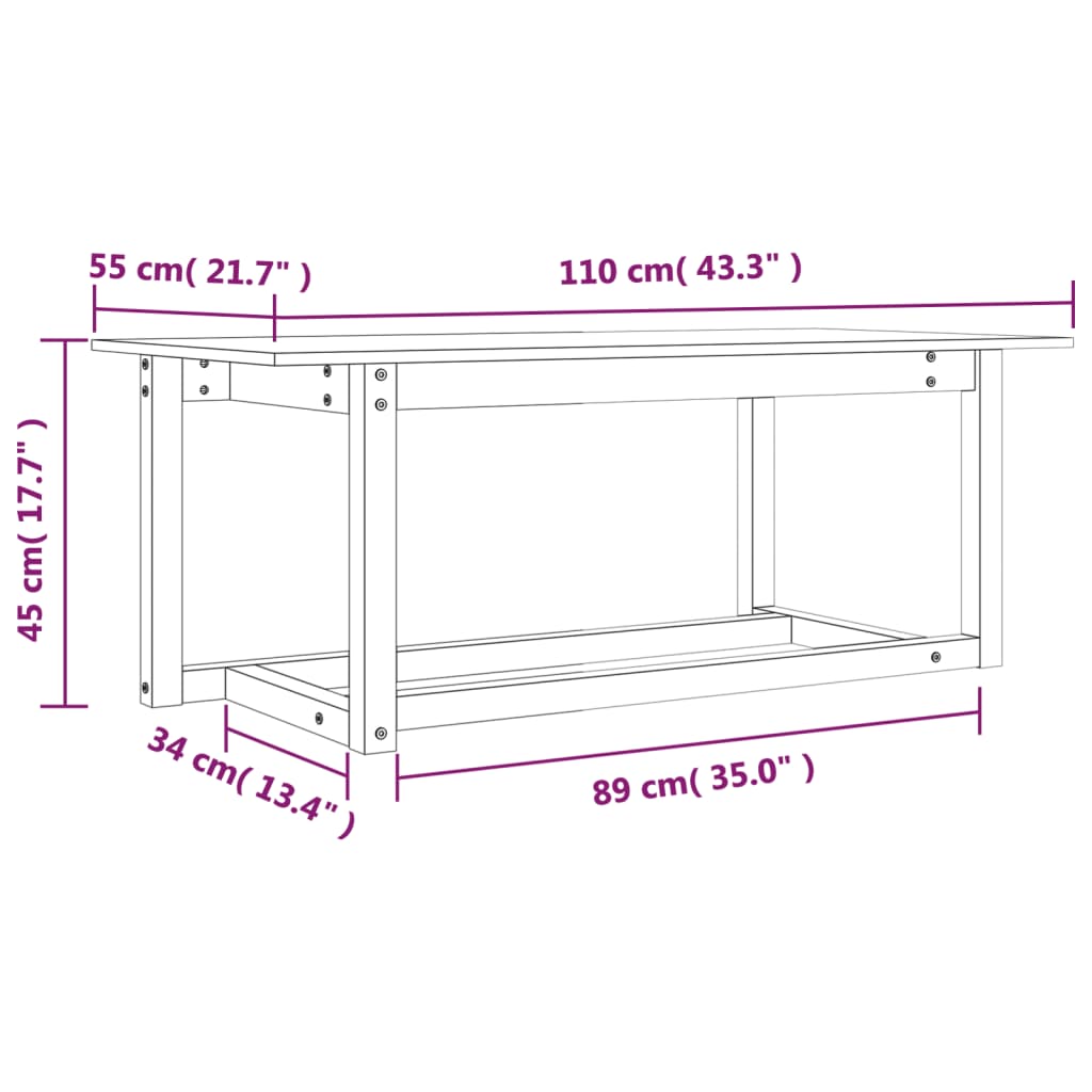 Salontafel 110x55x45 cm massief grenenhout