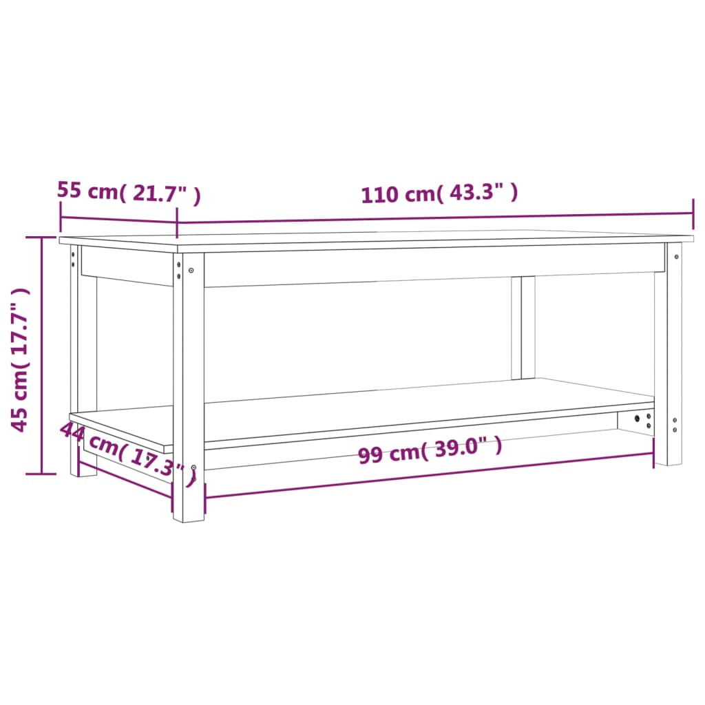 Salontafel 110x55x45 cm massief grenenhout