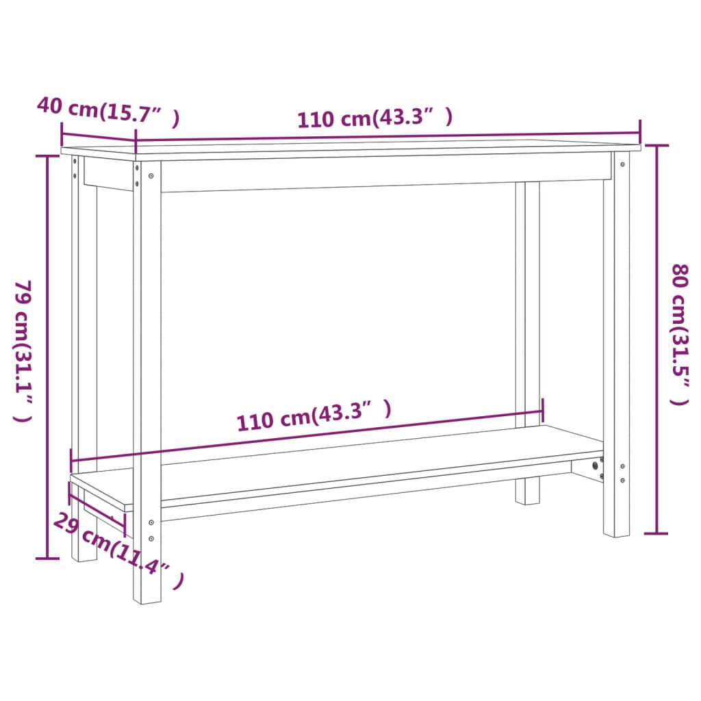 Wandtafel 110x40x80 cm massief grenenhout wit