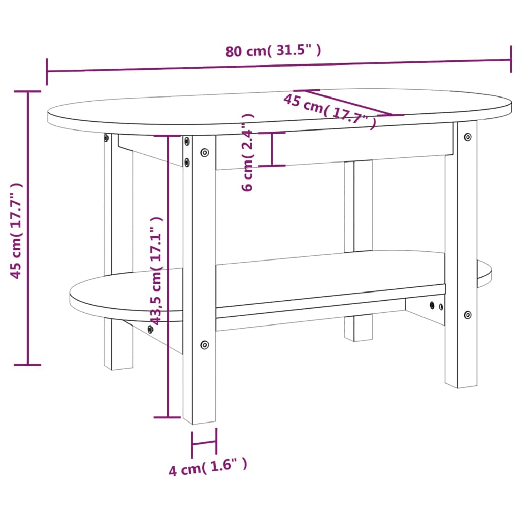 Salontafel 80x45x45 cm massief grenenhout