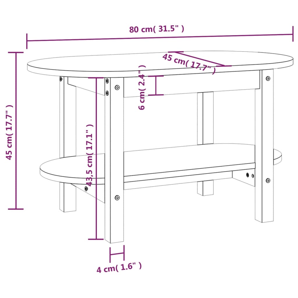 Salontafel 80x45x45 cm massief grenenhout