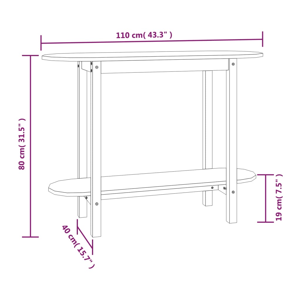 Wandtafel 110x40x80 cm massief grenenhout