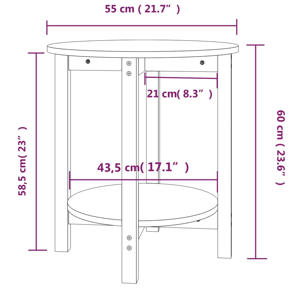 Salontafel Ø 40x60 cm massief grenenhout