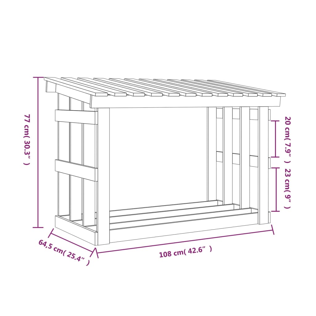 Haardhoutrek 108x64,5x77 cm massief grenenhout