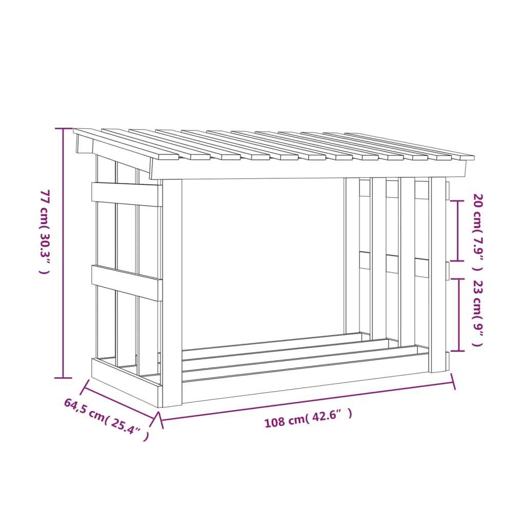 Haardhoutrek 108x64,5x77 cm massief grenenhout