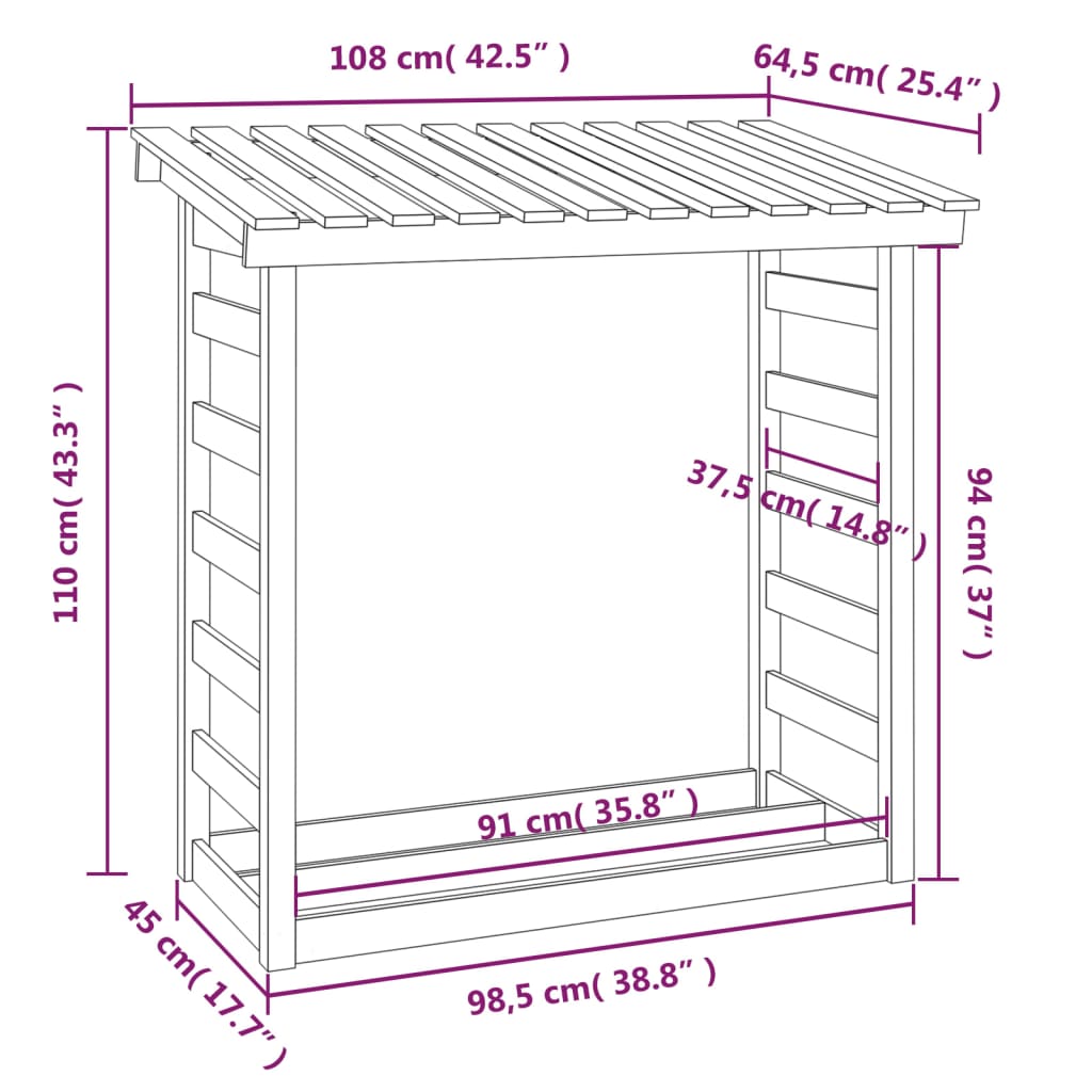 Haardhoutrek 108x64,5x78 cm massief grenenhout