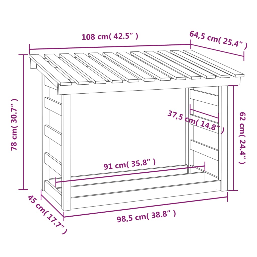 Haardhoutrek 108x64,5x78 cm massief grenenhout