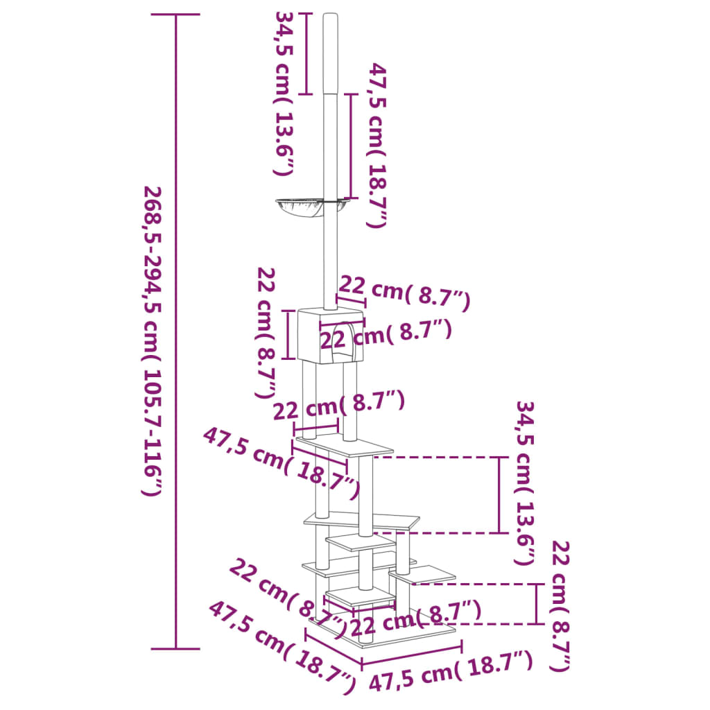 Kattenmeubel vloer tot plafond 268,5-294,5 cm crèmekleurig