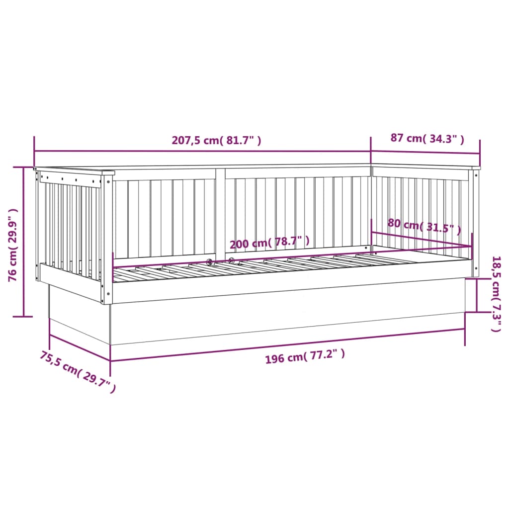 Slaapbank 75x190 cm massief grenenhout