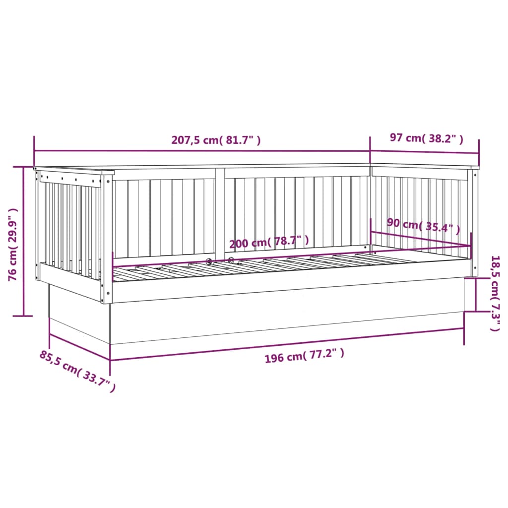 Slaapbank 75x190 cm massief grenenhout