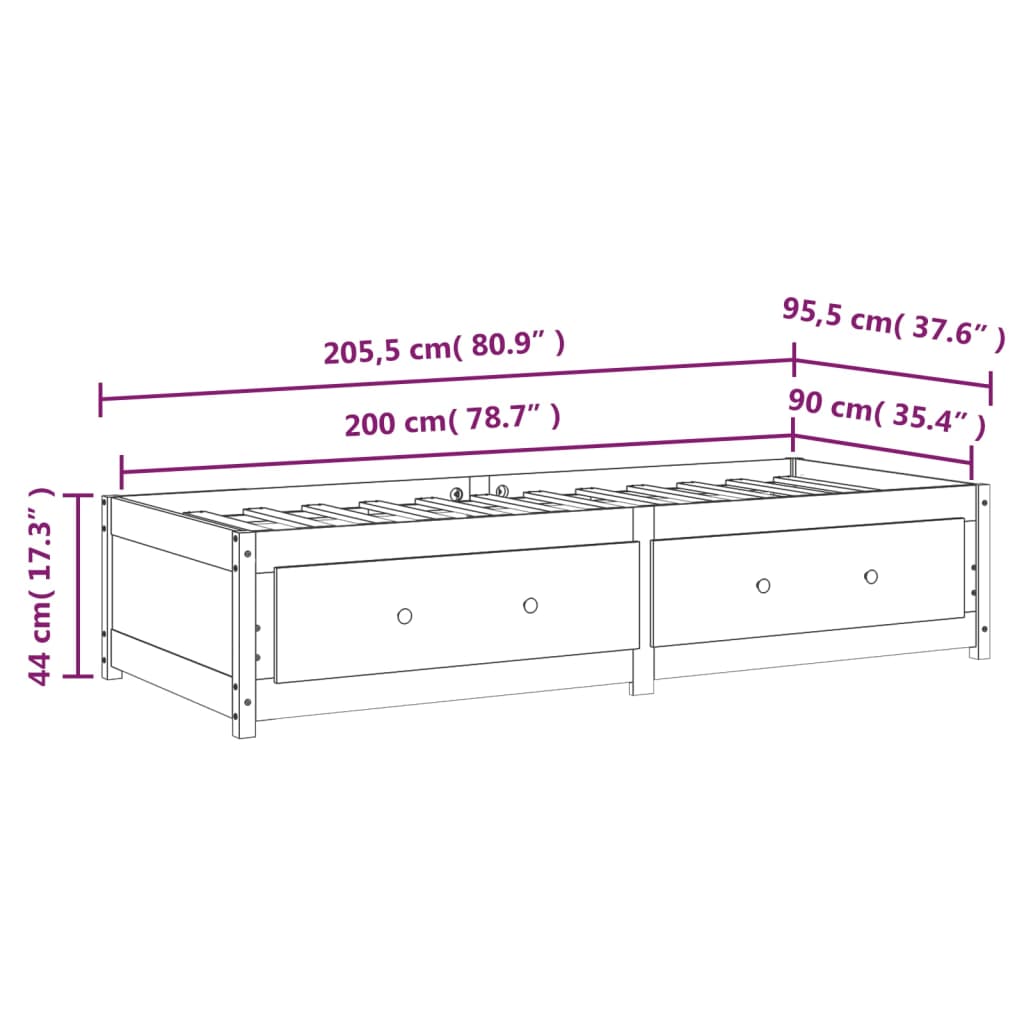 Slaapbank 75x190 cm massief grenenhout