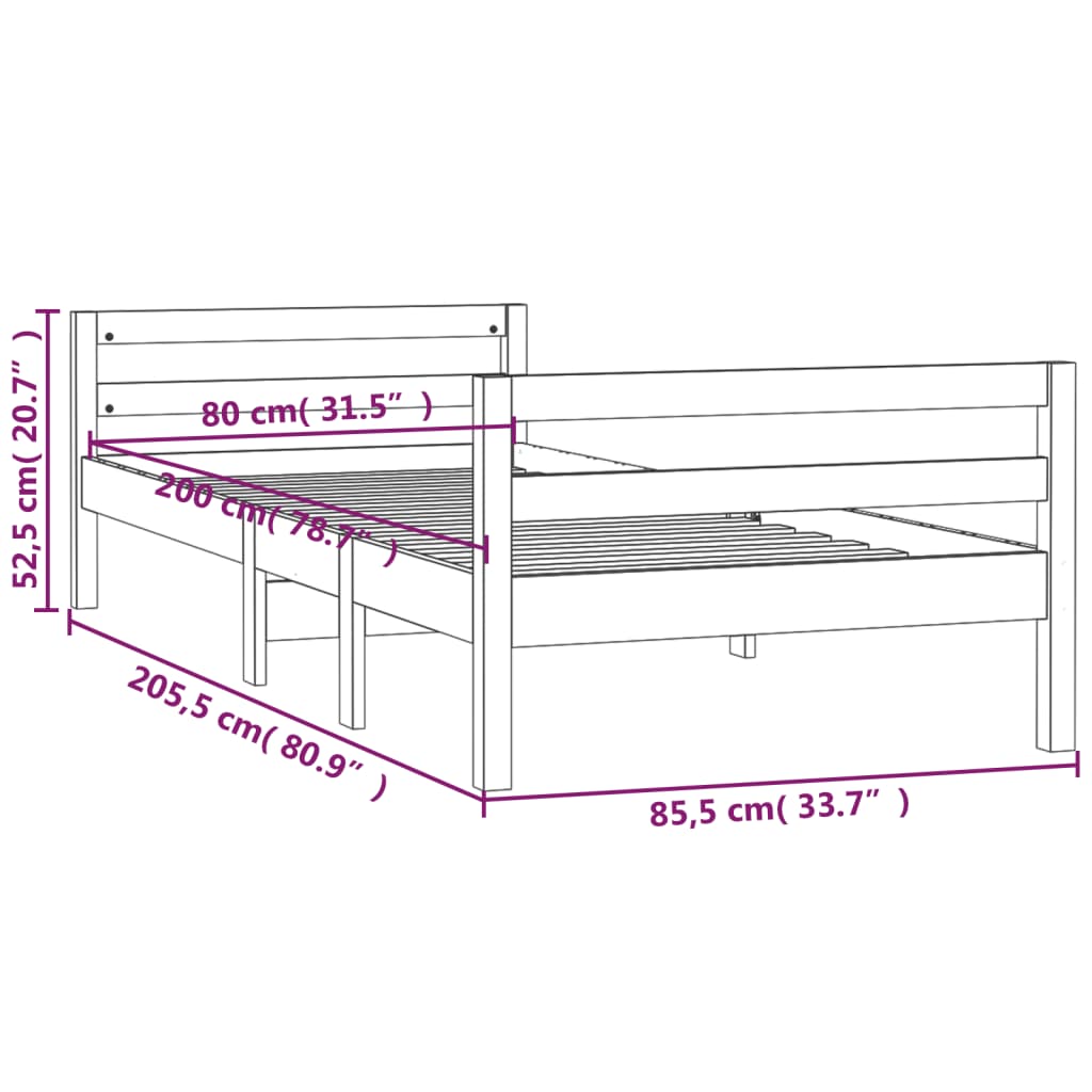 Bedframe 75x190 cm massief grenenhout