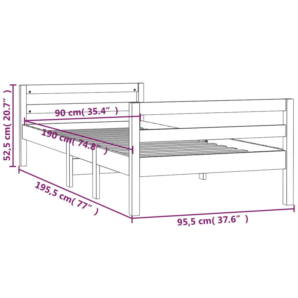 Bedframe 75x190 cm massief grenenhout