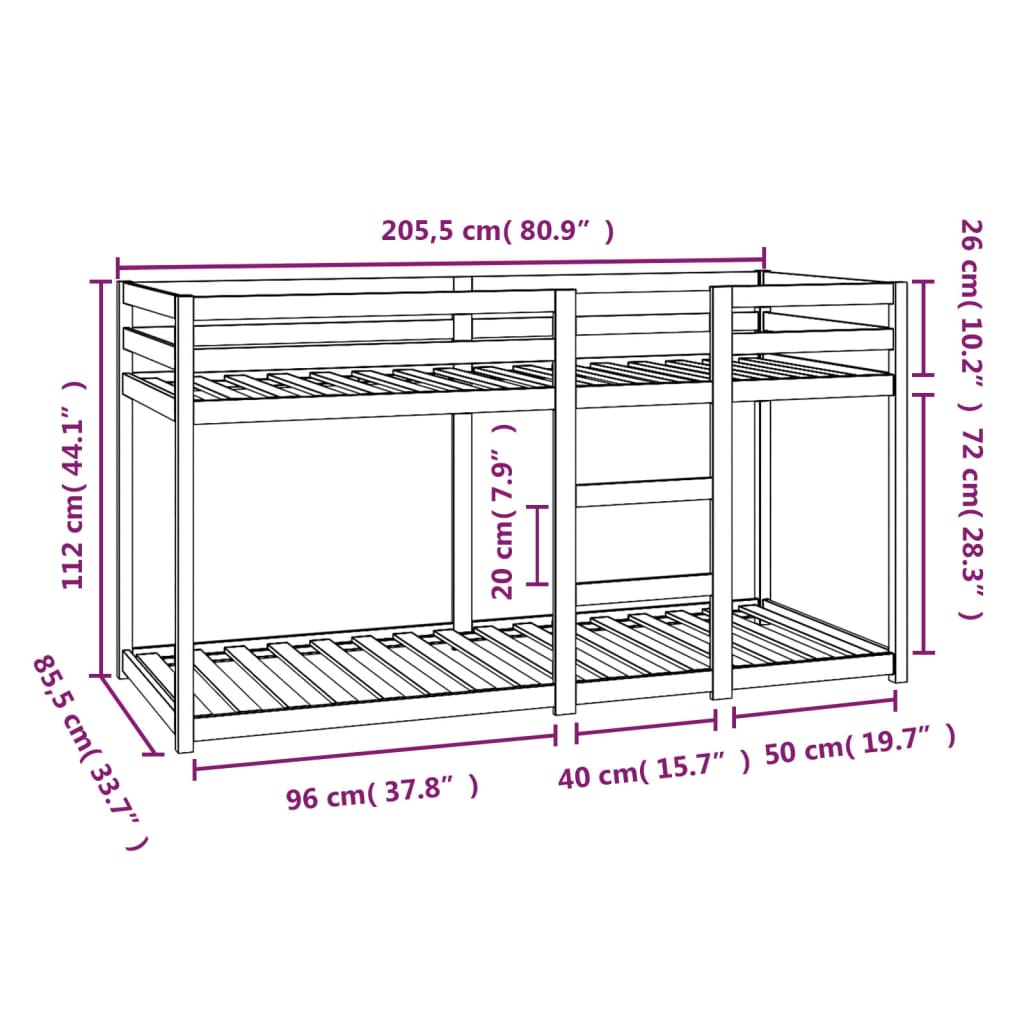 Stapelbed 90x190 cm massief grenenhout