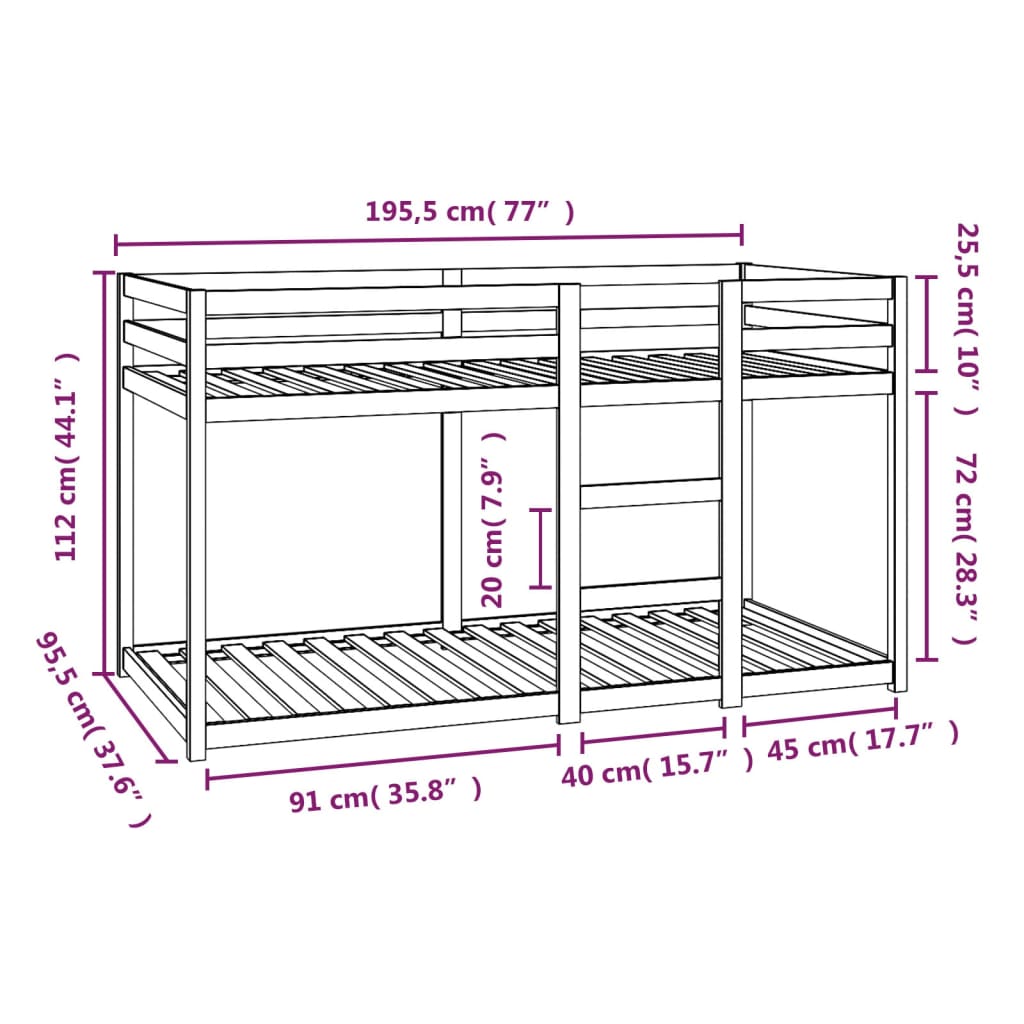 Stapelbed 90x190 cm massief grenenhout