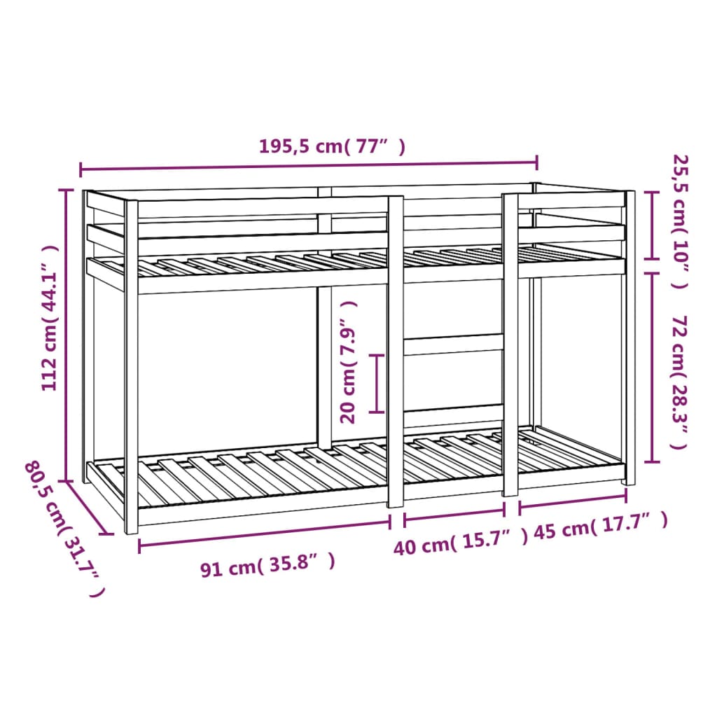 Stapelbed 90x190 cm massief grenenhout