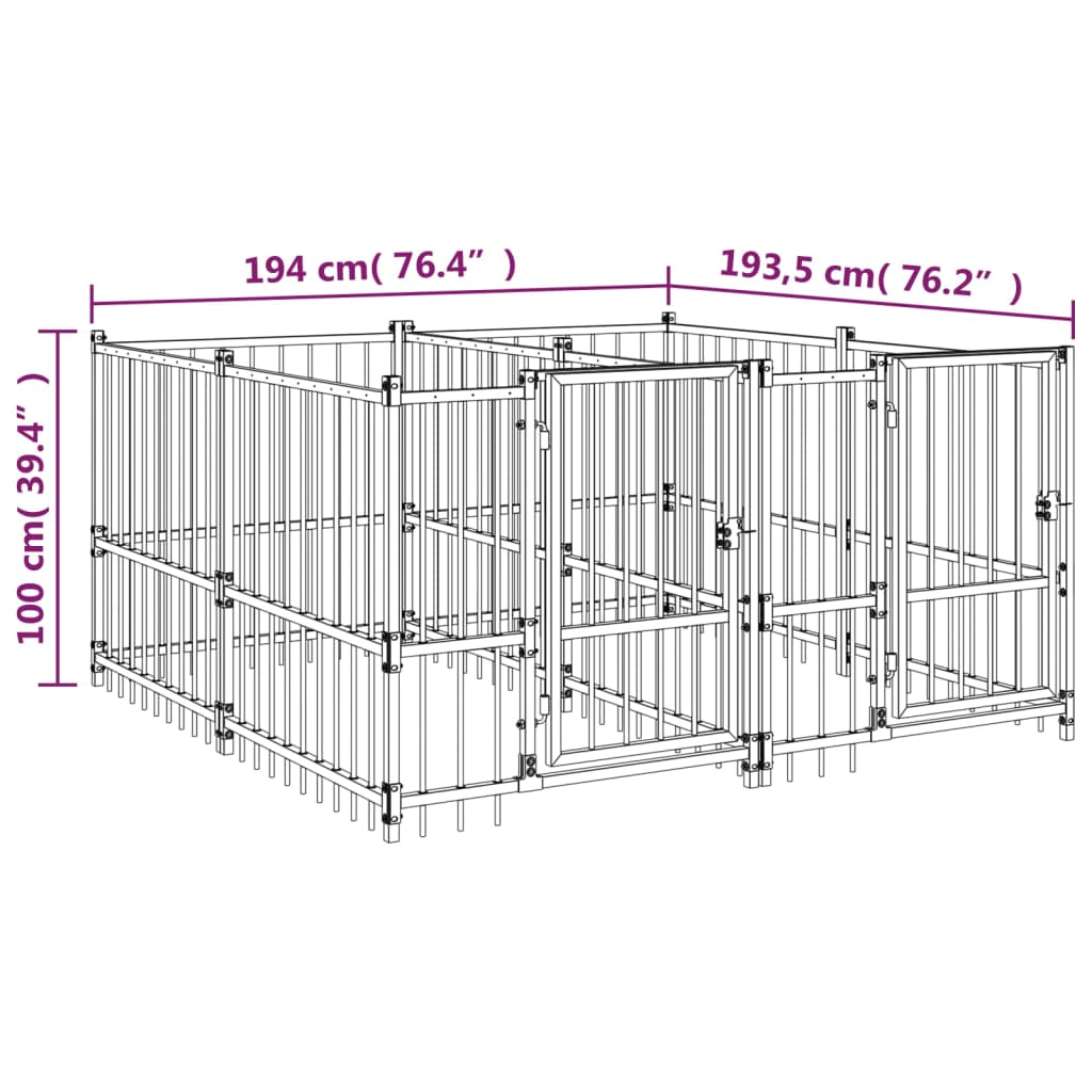 Hondenkennel voor buiten 13,14 m² staal