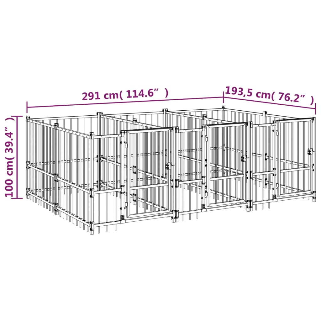 Hondenkennel voor buiten 13,14 m² staal