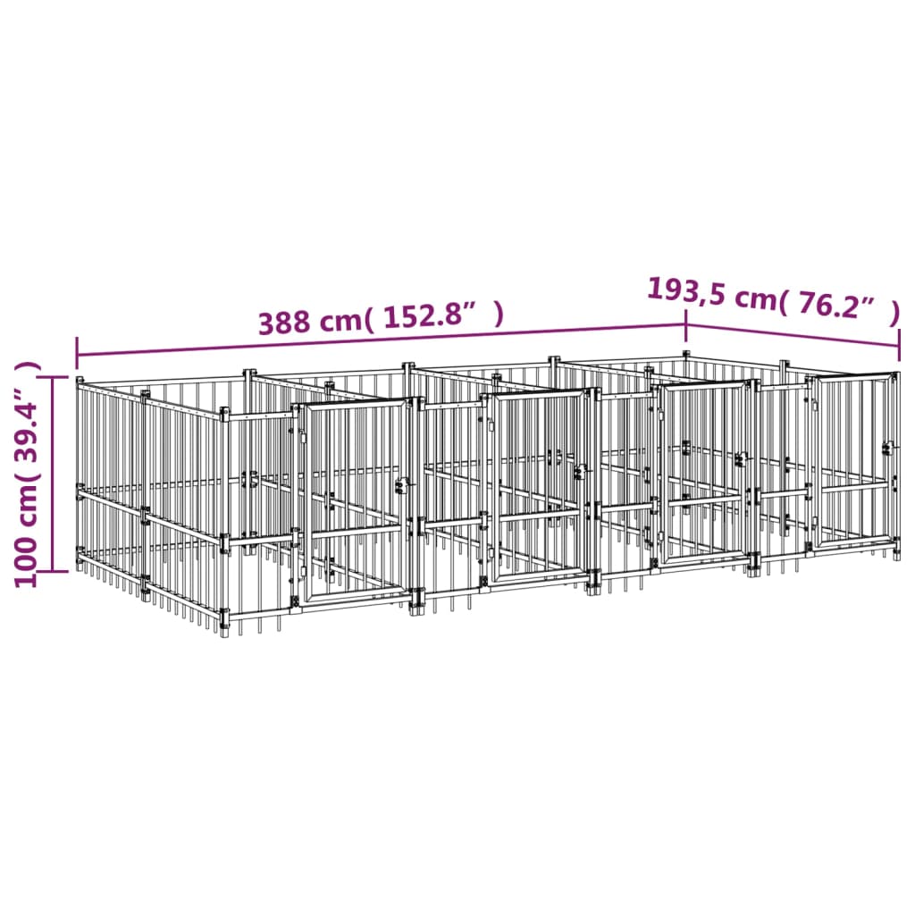 Hondenkennel voor buiten 13,14 m² staal