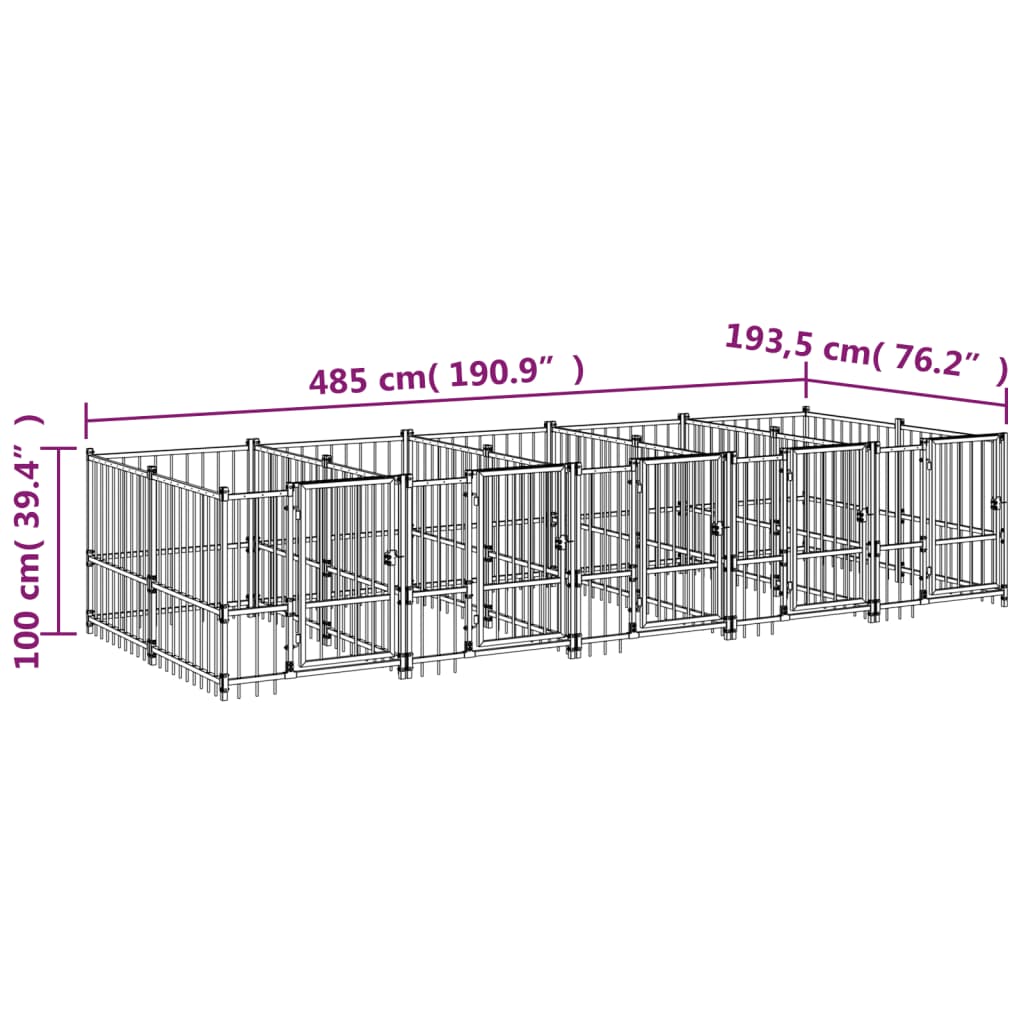 Hondenkennel voor buiten 13,14 m² staal