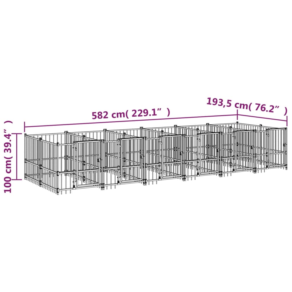 Hondenkennel voor buiten 13,14 m² staal