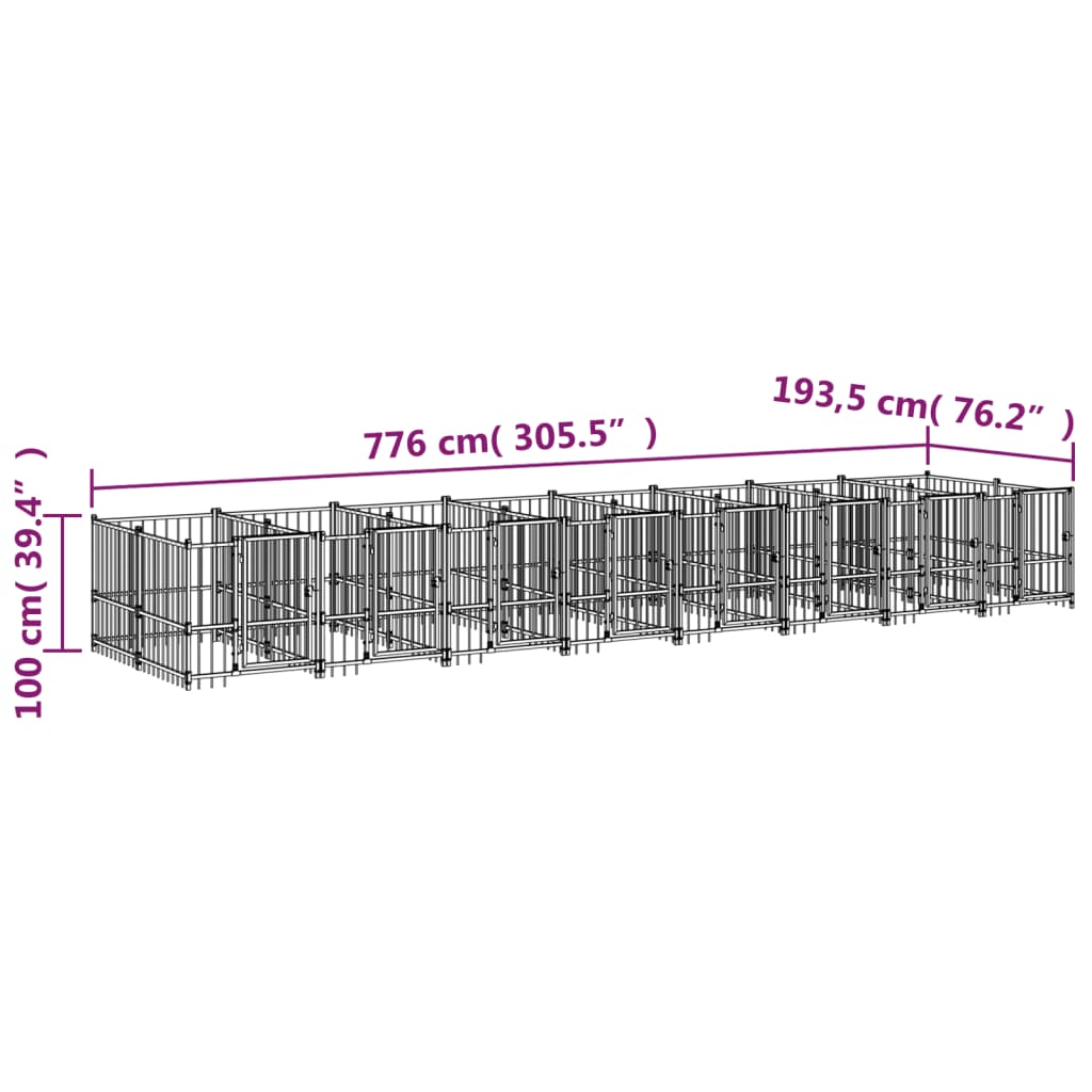 Hondenkennel voor buiten 13,14 m² staal