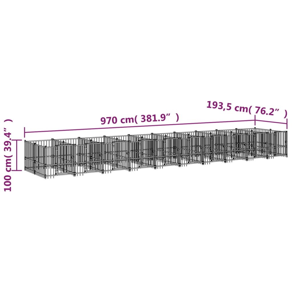 Hondenkennel voor buiten 13,14 m² staal