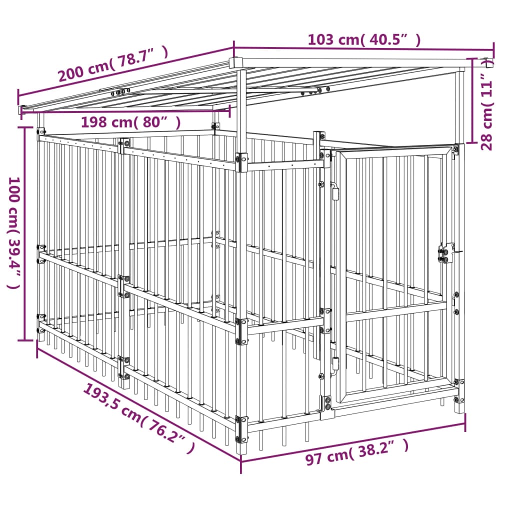 Hondenkennel voor buiten 13,14 m² staal