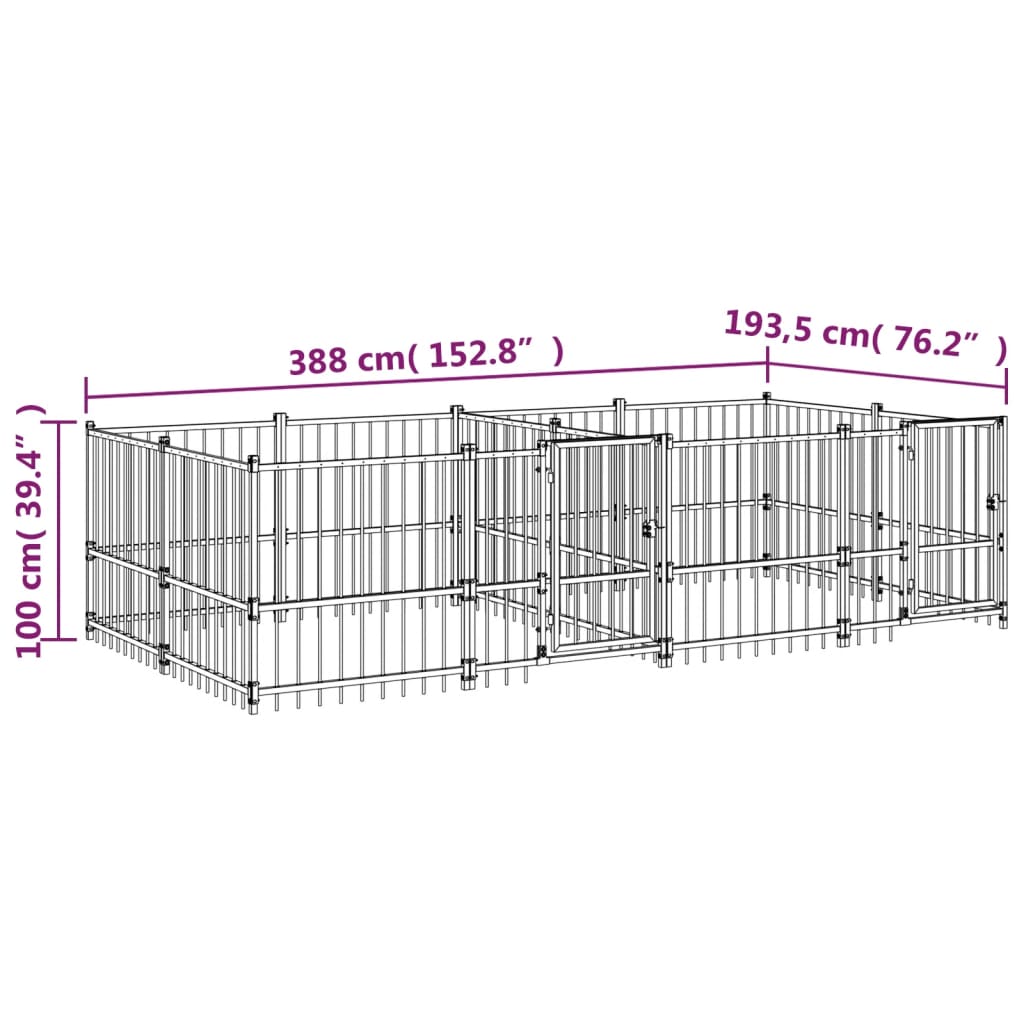 Hondenkennel voor buiten 15,02 m² staal