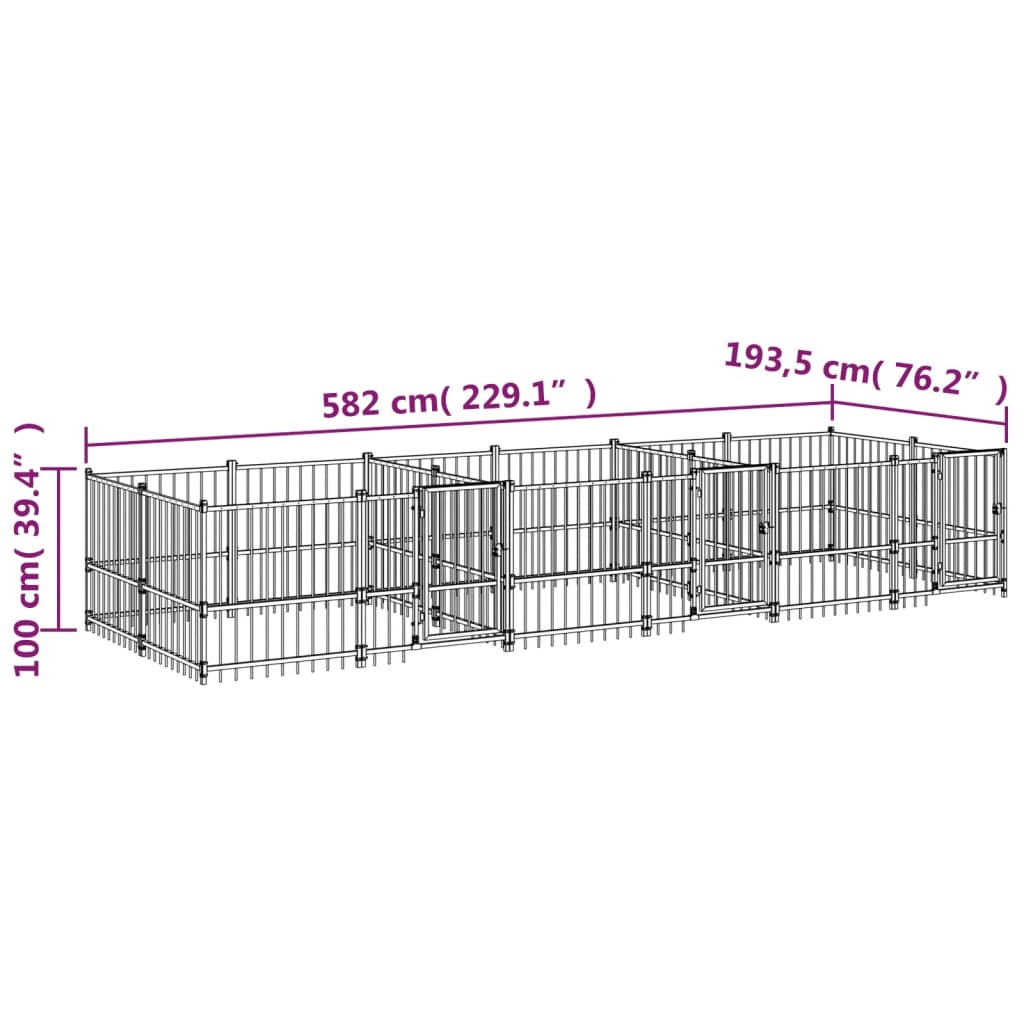 Hondenkennel met dak 18,77 m² staal