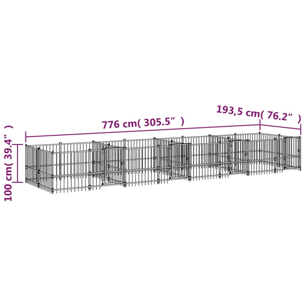 Hondenkennel voor buiten 15,02 m² staal