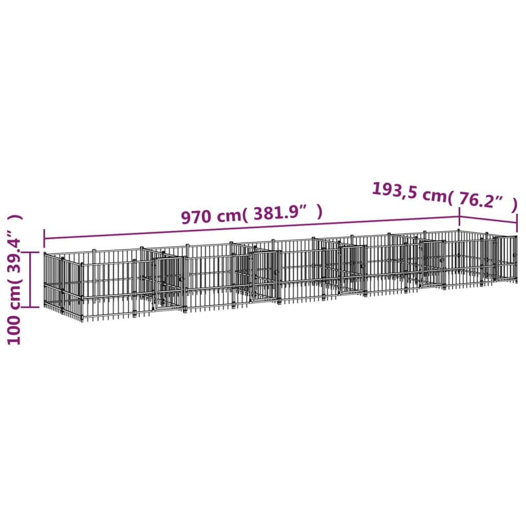 Hondenkennel voor buiten 15,02 m² staal